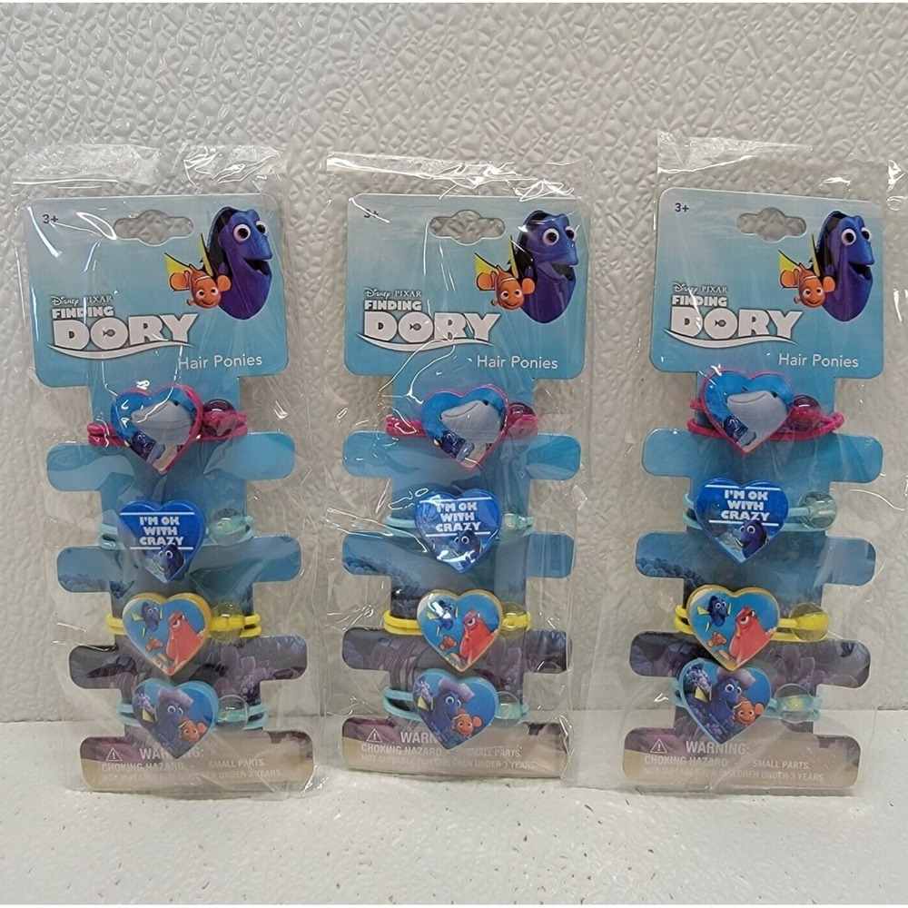 12pcs Disney Pixar Finding Dory Girls Hair Ponies / Ties. Nemo Fish Hearts